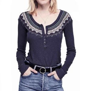 Free People Embroidered Fair Isle Henley